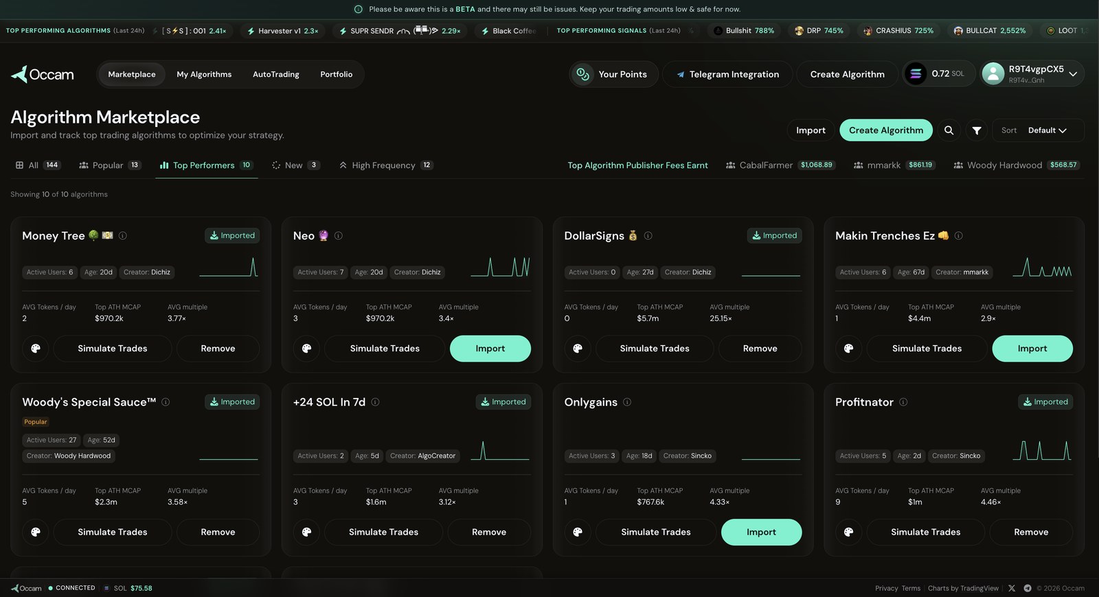 The Occam algorithm marketplace, live in beta
